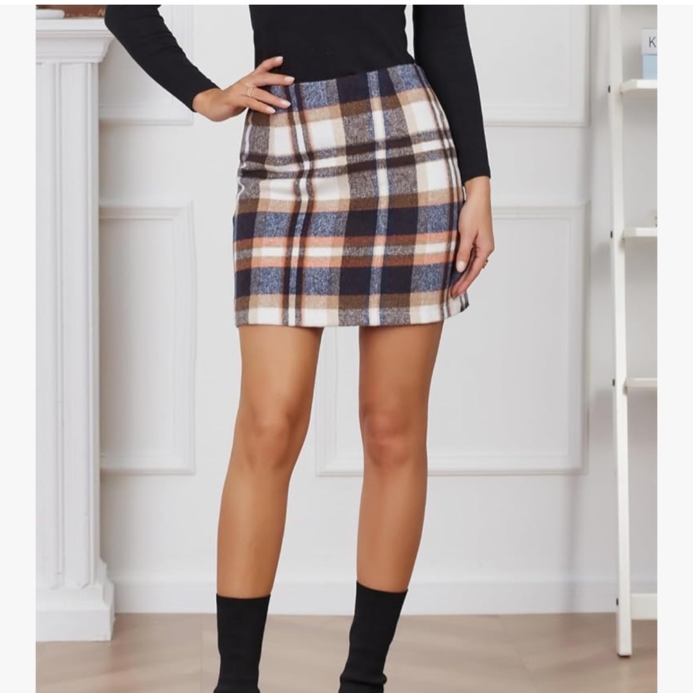 IDEALSANXUN Womens High Waist Plaid Skirt Bodycon Pencil Wool Mini Skirts